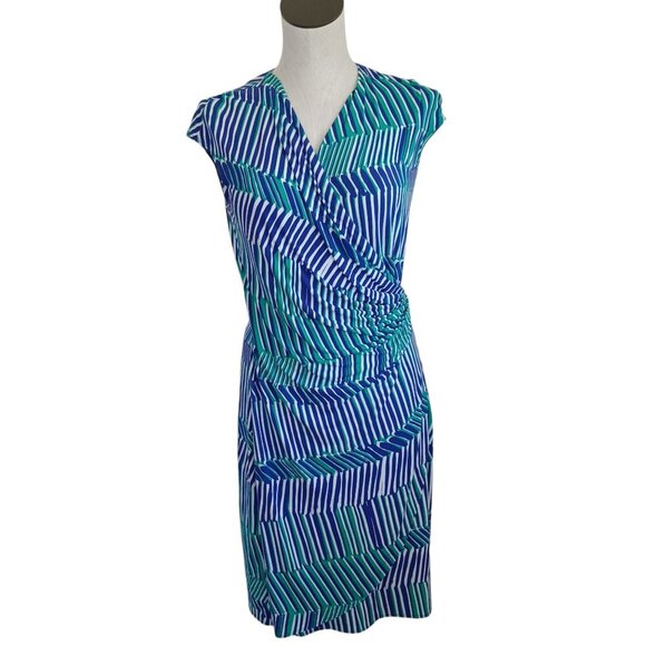 Tommy Bahama Wrap Dress Surplice Style Colorful Geometric Stripe Womens Small - Picture 12 of 12